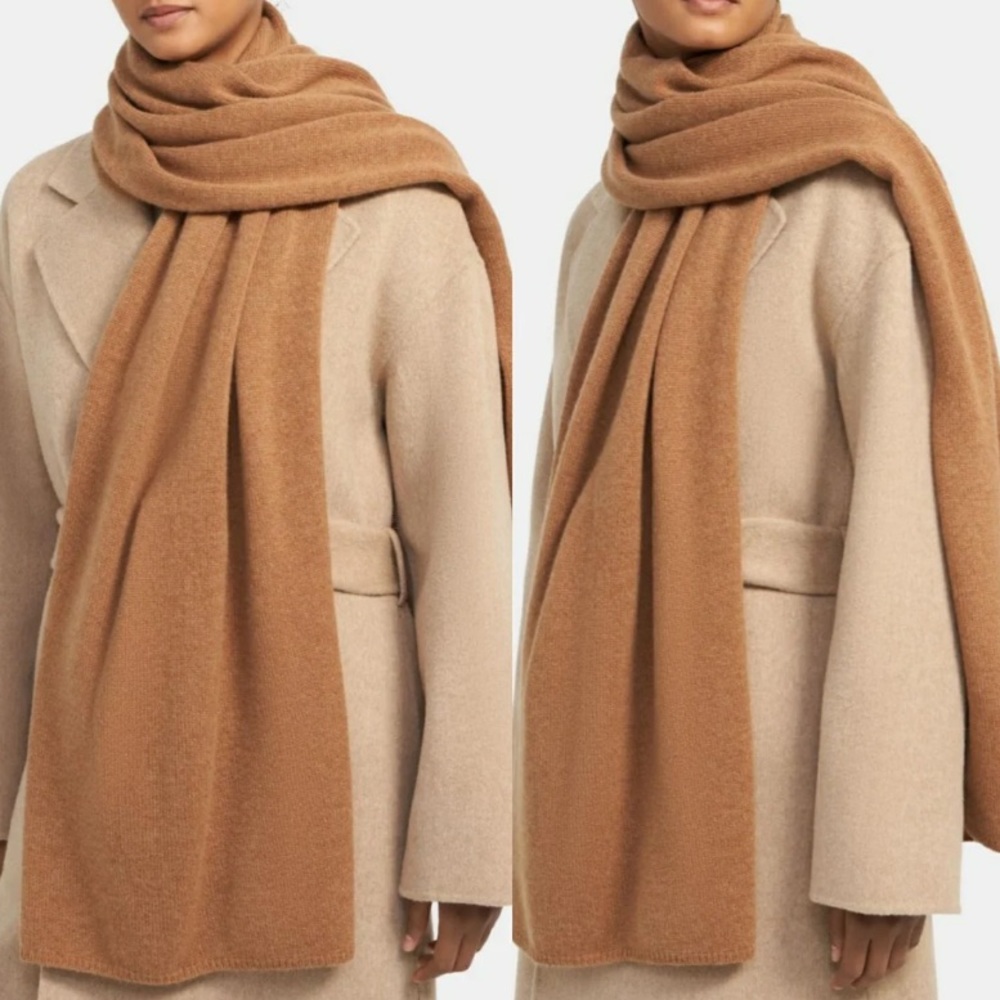Theory Oversized Cashmere Long Scarf Tan